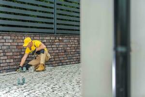 Wohn Ziegel Pflasterung Arbeit foto