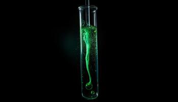 transparent Prüfung Tube hält Blau Flüssigkeit zum wissenschaftlich Experiment Analyse generiert durch ai foto