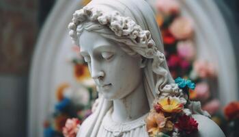 Statue von Mutter Maria, ein Symbol von Liebe und Spiritualität generiert durch ai foto