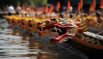 Drachen Skulptur im Gold, Symbol von Chinesisch Kultur und Spiritualität generiert durch ai foto