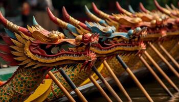 Drachen Statue symbolisiert Spiritualität im Osten asiatisch Kulturen' uralt die Architektur generiert durch ai foto