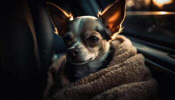 flauschige klein Terrier Sitzung, suchen beim Kamera generiert durch ai foto