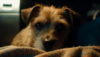 süß Terrier Hündchen Sitzung draußen, suchen beim Kamera generiert durch ai foto