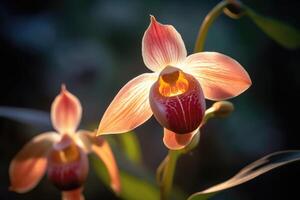 Porträt ein schön Orchidee Blume ai generativ foto