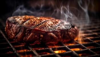 verkohlen gegrillt Lendenstück Steak, geräuchert zu Perfektion generiert durch ai foto