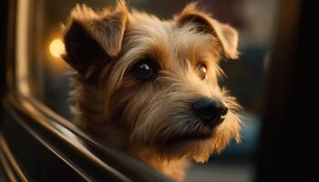 süß Schnauzer und Terrier Sitzung draußen zusammen generiert durch ai foto