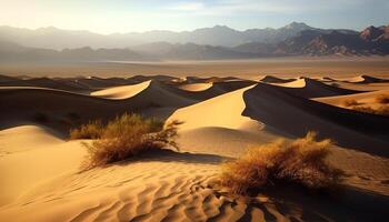 wellig Sand Dünen im trocken Afrika Hitze generiert durch ai foto