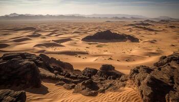 Sonnenaufgang Über majestätisch Sand Dünen im Afrika generiert durch ai foto