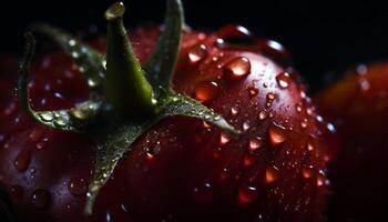 saftig Erdbeere Tropfen reflektieren beschwingt Sommer- Natur generiert durch ai foto
