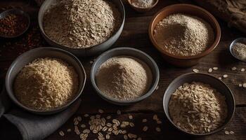 gesund Essen Vollkorn Basmati Reis auf rustikal Tabelle generiert durch ai foto