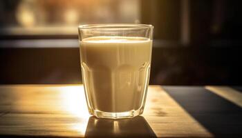 frisch Milch im Glas auf rustikal hölzern Tabelle generiert durch ai foto