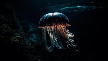 transparent Tentakeln schweben im unter Wasser Schönheit generiert durch ai foto