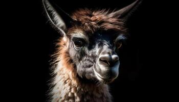 süß Alpaka Porträt, suchen beim Kamera, flauschige Pelz generiert durch ai foto