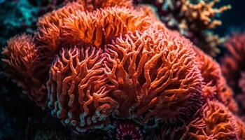 bunt Clown Fisch schwimmen unter beschwingt Koralle generiert durch ai foto