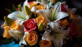 frisch Strauß von Rosa und lila Blumen generiert durch ai foto