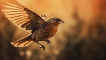 ein majestätisch Falke Spreads Flügel im Sonnenaufgang generiert durch ai foto