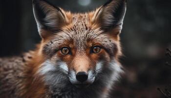 süß Fuchs suchen beim Kamera im Wald generiert durch ai foto