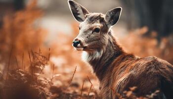 Porträt von ein süß jung Hirsch Weiden lassen generiert durch ai foto