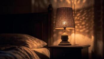 Luxus Schlafzimmer beleuchtet durch modern elektrisch Lampe generiert durch ai foto