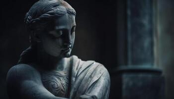Trauer und Traurigkeit auf alt Grabstein Statue generiert durch ai foto