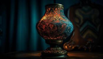 Antiquität Leuchter leuchtet aufwendig Glas Vase Dekoration generiert durch ai foto