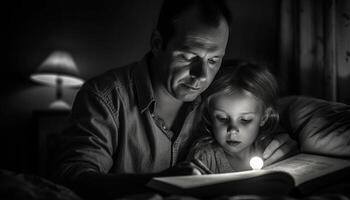 Familie lesen Bibel zusammen im gemütlich Zuhause generiert durch ai foto