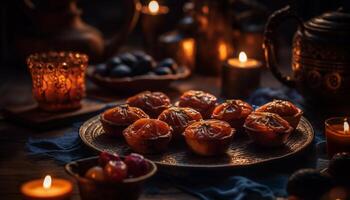 festlich Gourmet Snack rustikal Tabelle Dekoration generiert durch ai foto