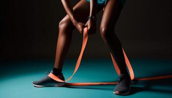 sportlich jung Frau Ausbildung mit modisch Schuhe generiert durch ai foto