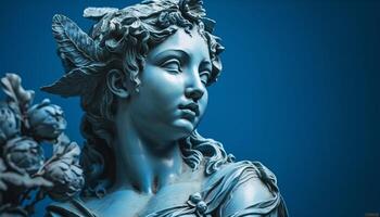 spirituell Statue im Blau Marmor, symbolisieren Katholizismus generiert durch ai foto