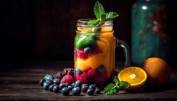 frisch organisch Beeren im hausgemacht gesund Dessert generiert durch ai foto