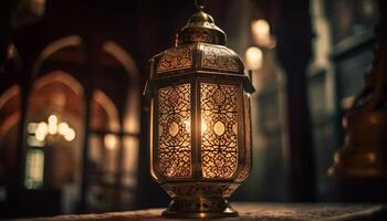 Antiquität Laternen beleuchtet das arabisch Nacht Feier generiert durch ai foto