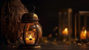 Laterne Flamme leuchtet alt gestaltet rustikal Kerzenlicht Feier generiert durch ai foto