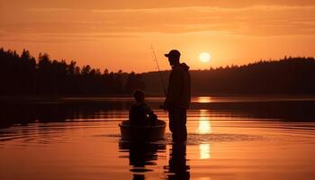 Silhouetten Bindung Über nautisch Verfolgung beim Sonnenaufgang generiert durch ai foto