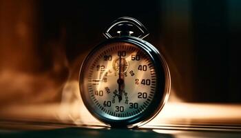 alt gestaltet Metall Uhr mit beleuchtet Alarm zum Dringlichkeit generiert durch ai foto
