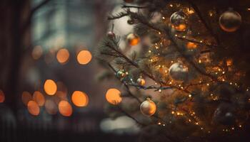 glänzend Weihnachten Baum glühend mit multi farbig Beleuchtung generiert durch ai foto