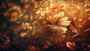 aufwendig Gold Blumen- Muster auf dunkel Hintergrund generiert durch ai foto