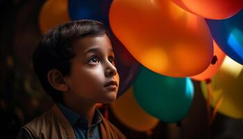 lächelnd Jungs halt Luftballons im bunt Porträt generiert durch ai foto