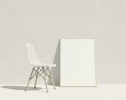 realistisch Rahmen und Stuhl mit realistisch Mauer Texturen und Fußboden foto