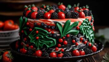 gebacken Käsekuchen mit Beere Dekoration auf Tabelle generiert durch ai foto