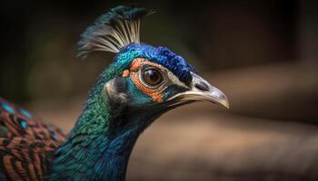 beschwingt Pfau zeigt an aus majestätisch gemustert Schwanz Gefieder generiert durch ai foto