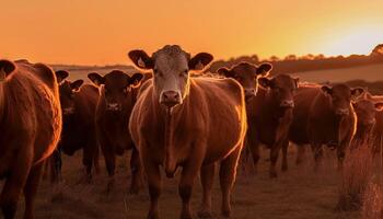 Molkerei Kuh Gruppe Weiden lassen im organisch Wiese generiert durch ai foto