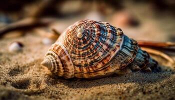 Schönheit im Natur Muscheln, Seestern und Spiral- generiert durch ai foto