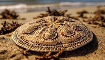 gefährdet Schildkröte auf trocken Sand, schön Muster generiert durch ai foto