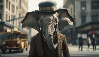 afrikanisch Elefant führt Touristen durch Stadt Leben generiert durch ai foto