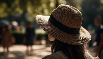 jung Frauen gehen, genießen Natur Schönheit generiert durch ai foto