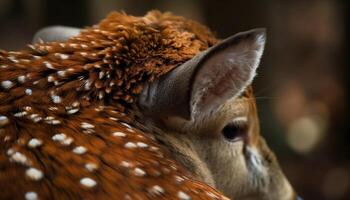 flauschige Hirsch Blick beim Kamera im Wald generiert durch ai foto