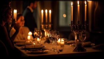 elegant Feier mit Wein, Kerzenlicht, und Luxus generiert durch ai foto