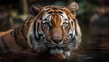 majestätisch Bengalen Tiger starren mit heftig Aggression generiert durch ai foto