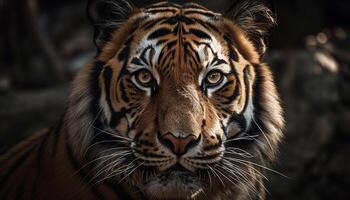 majestätisch Bengalen Tiger starren mit heftig Aggression generiert durch ai foto