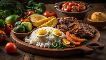 frisch gegrillt Fleisch und Gemüse Mittagessen Teller generiert durch ai foto